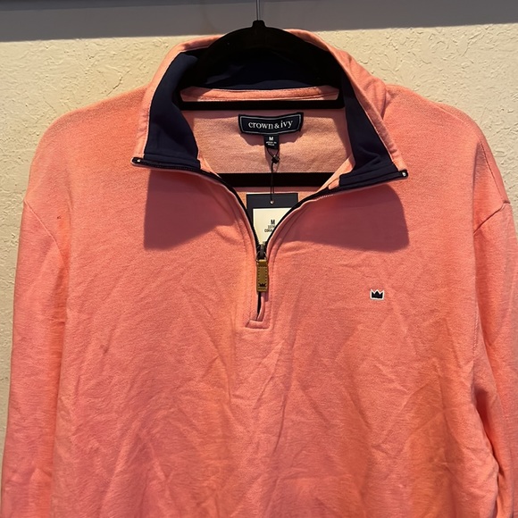 NWT CROWN & IVY Men's Coral 1/4 Zip Pullover size Medium - Picture 2 of 6